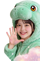 ジュゴンコスチュームを着て手を振る海老塚のあ